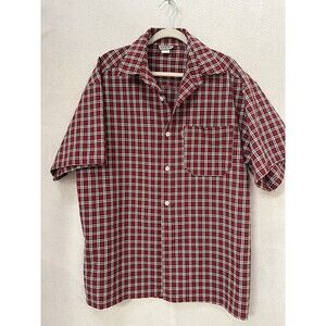 Caltop  Shirt Mens Large Sportswear plaid Short Sleeve Button Polo Shirt USA